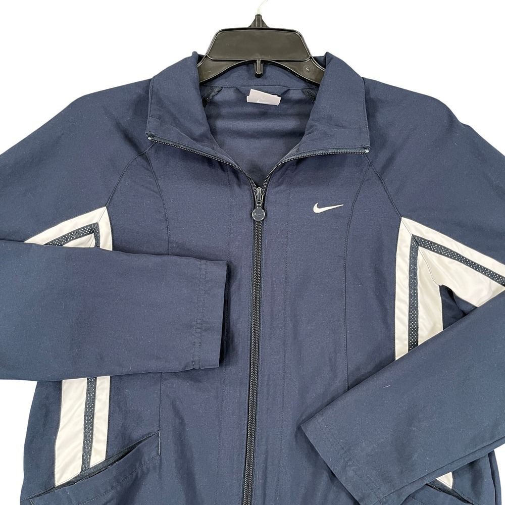 Nike Full Zip Track Jacket Women S‎ Navy Blue White Stripe Athletic Activewear